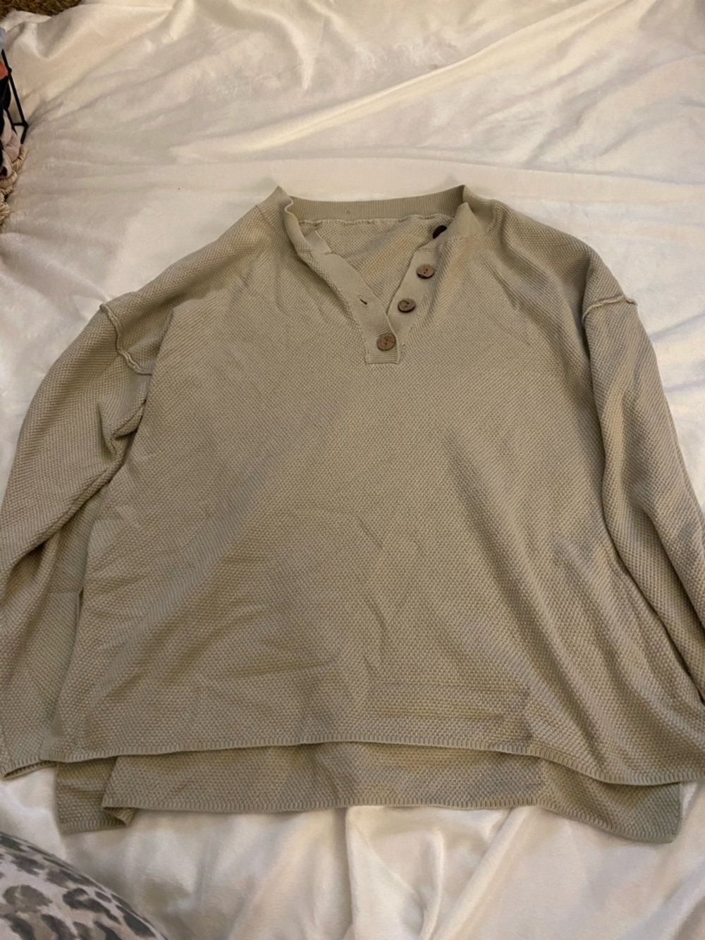 Casual Waffle Knit Henley Sweater in Light Olive